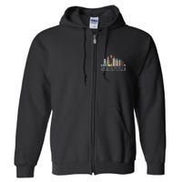 Grunge Seattle Skyline Distressed Look Design Full Zip Hoodie