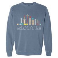 Grunge Seattle Skyline Distressed Look Design Garment-Dyed Sweatshirt
