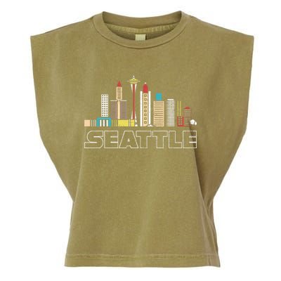 Grunge Seattle Skyline Distressed Look Design Garment-Dyed Women's Muscle Tee