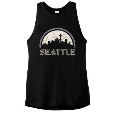 Grunge Seattle Skyline Distressed Look Design Ladies PosiCharge Tri-Blend Wicking Tank