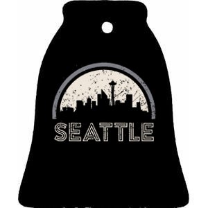 Grunge Seattle Skyline Distressed Look Design Ceramic Bell Ornament