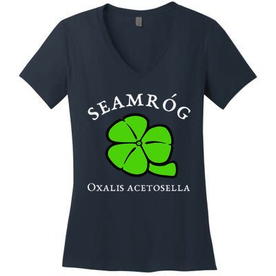 Green Shamrock Saint Patrick's Day Floral Vector Art Women's V-Neck T-Shirt