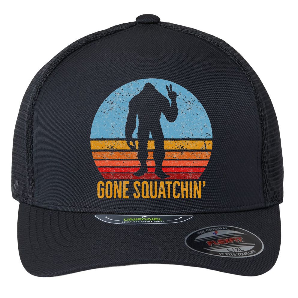  Gone Squatchin Sasquatch Peace Flexfit Unipanel Trucker Cap