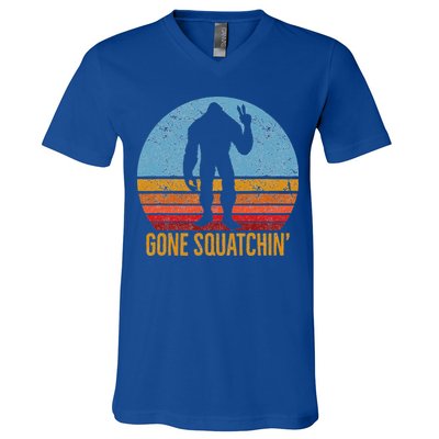  Gone Squatchin Sasquatch Peace V-Neck T-Shirt