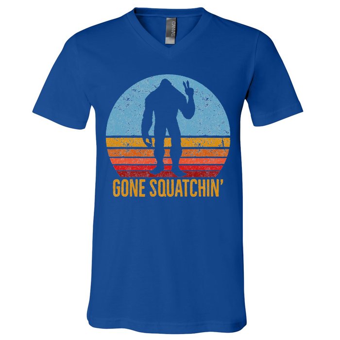  Gone Squatchin Sasquatch Peace V-Neck T-Shirt