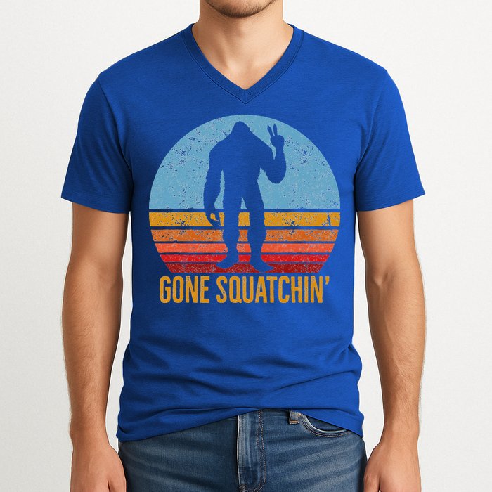  Gone Squatchin Sasquatch Peace V-Neck T-Shirt