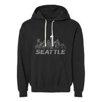 Grunge Seattle Skyline Distressed Look Design Garment-Dyed Fleece Hoodie