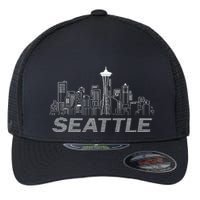 Grunge Seattle Skyline Distressed Look Design Flexfit Unipanel Trucker Cap