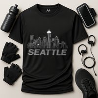 Grunge Seattle Skyline Distressed Look Design Performance Shirt