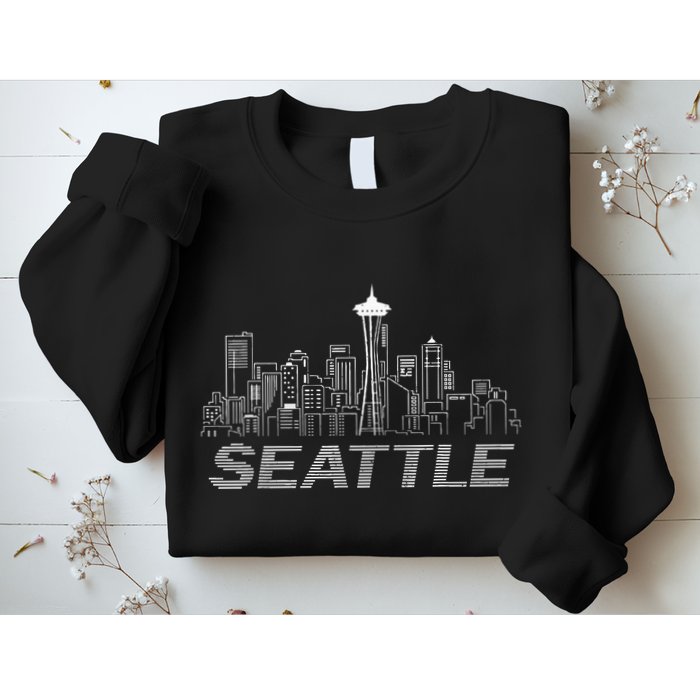 Grunge Seattle Skyline Distressed Look Design Sweatshirt