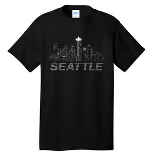 Grunge Seattle Skyline Distressed Look Design Tall T-Shirt