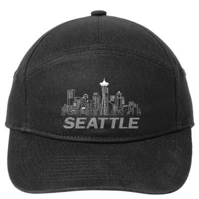 Grunge Seattle Skyline Distressed Look Design 7-Panel Snapback Hat
