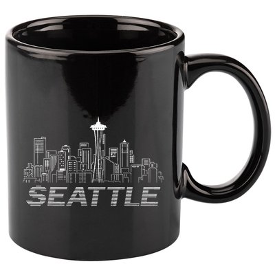 Grunge Seattle Skyline Distressed Look Design 11oz C Handle Ceramic Mug
