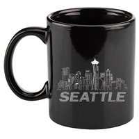 Grunge Seattle Skyline Distressed Look Design 11oz C Handle Ceramic Mug