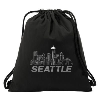 Grunge Seattle Skyline Distressed Look Design Drawstring Bag