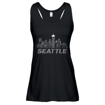 Grunge Seattle Skyline Distressed Look Design Ladies Essential Flowy Tank