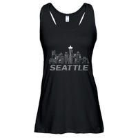 Grunge Seattle Skyline Distressed Look Design Ladies Essential Flowy Tank