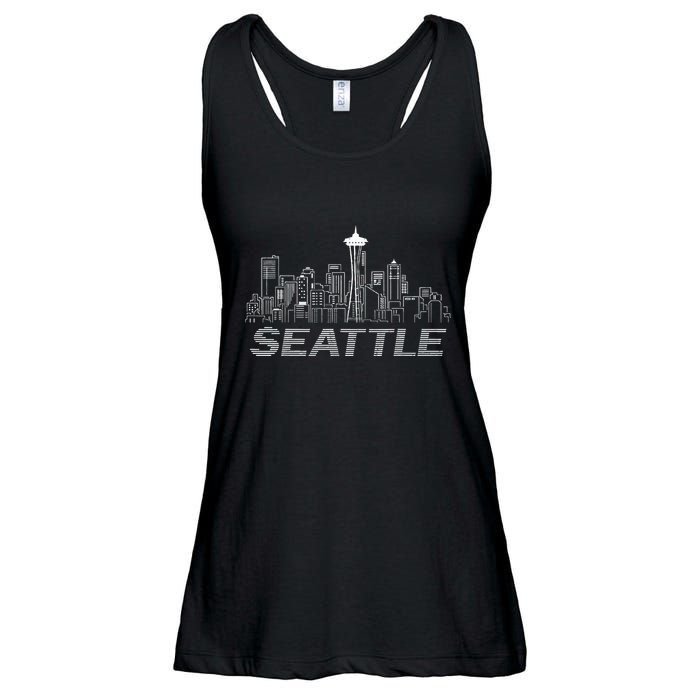 Grunge Seattle Skyline Distressed Look Design Ladies Essential Flowy Tank