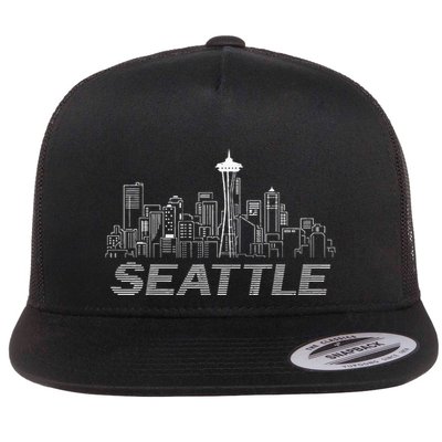 Grunge Seattle Skyline Distressed Look Design Flatbill Hat