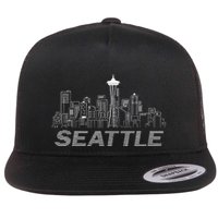 Grunge Seattle Skyline Distressed Look Design Flatbill Hat