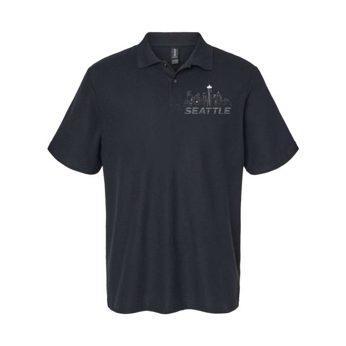 Grunge Seattle Skyline Distressed Look Design Softstyle Adult Sport Polo