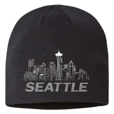 Grunge Seattle Skyline Distressed Look Design Sustainable Beanie