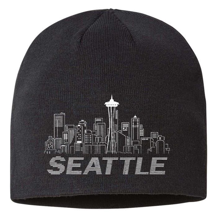 Grunge Seattle Skyline Distressed Look Design Sustainable Beanie
