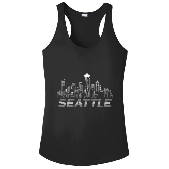 Grunge Seattle Skyline Distressed Look Design Ladies PosiCharge Competitor Racerback Tank