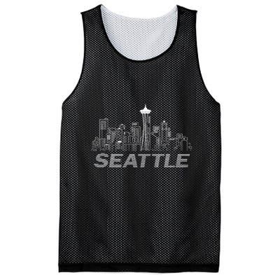 Grunge Seattle Skyline Distressed Look Design Mesh Reversible Basketball Jersey Tank