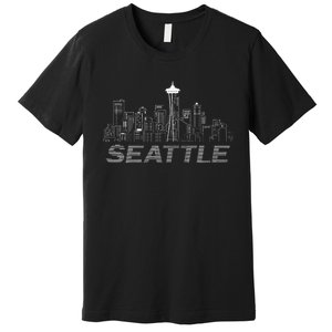 Grunge Seattle Skyline Distressed Look Design Premium T-Shirt