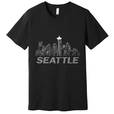 Grunge Seattle Skyline Distressed Look Design Premium T-Shirt