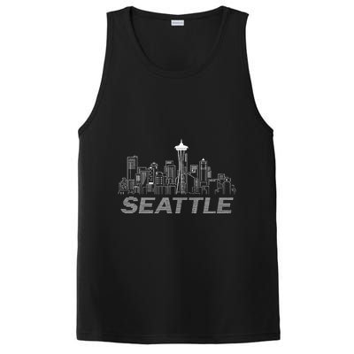 Grunge Seattle Skyline Distressed Look Design PosiCharge Competitor Tank