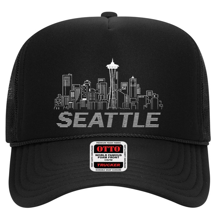 Grunge Seattle Skyline Distressed Look Design Trucker Hat