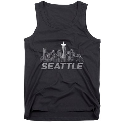 Grunge Seattle Skyline Distressed Look Design Tank Top
