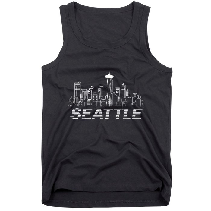 Grunge Seattle Skyline Distressed Look Design Tank Top