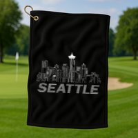 Grunge Seattle Skyline Distressed Look Design Golf Towel