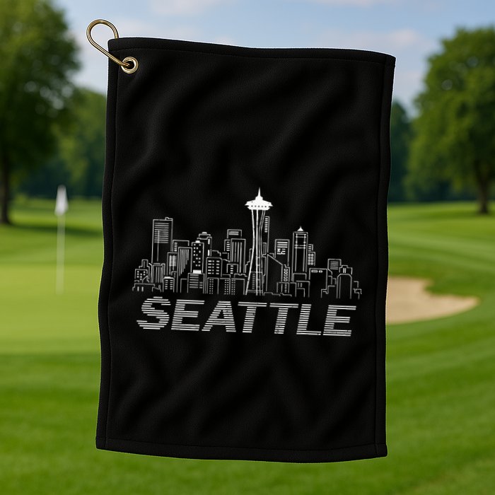 Grunge Seattle Skyline Distressed Look Design Golf Towel
