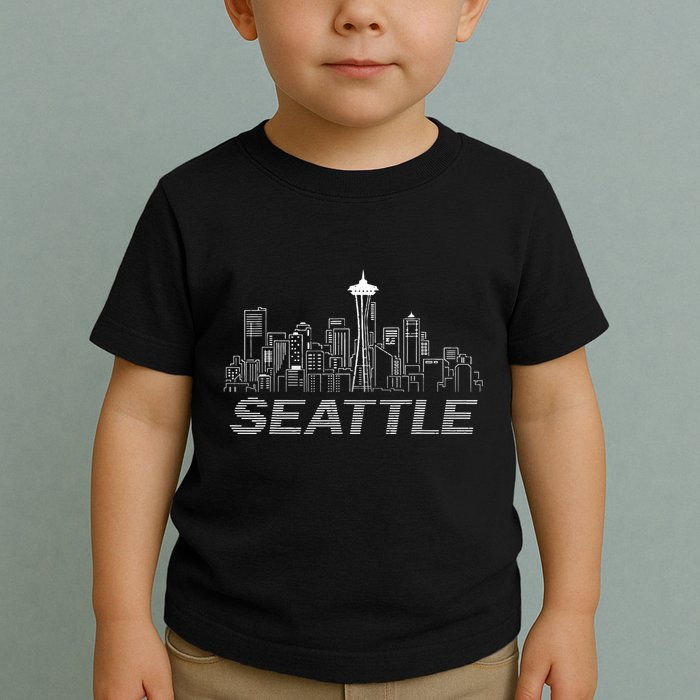 Grunge Seattle Skyline Distressed Look Design Toddler T-Shirt