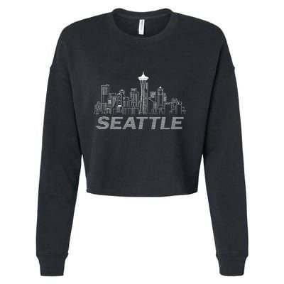 Grunge Seattle Skyline Distressed Look Design Cropped Pullover Crew