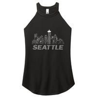 Grunge Seattle Skyline Distressed Look Design Women's Perfect Tri Rocker Tank