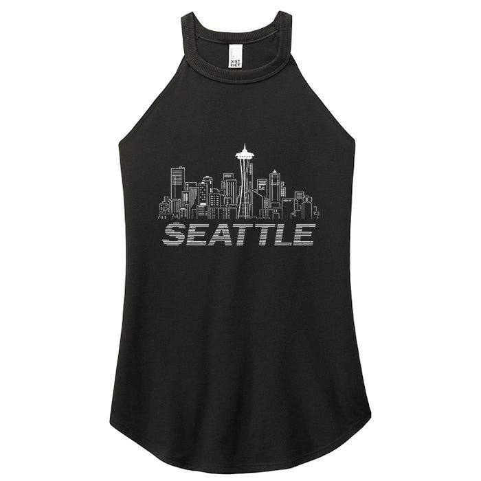 Grunge Seattle Skyline Distressed Look Design Women's Perfect Tri Rocker Tank