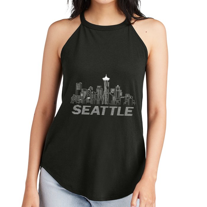Grunge Seattle Skyline Distressed Look Design Women's Perfect Tri Rocker Tank