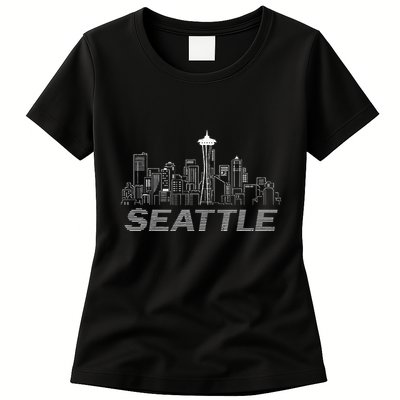 Grunge Seattle Skyline Distressed Look Design Womens T-Shirt