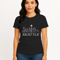 Grunge Seattle Skyline Distressed Look Design Womens T-Shirt