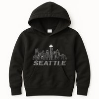 Grunge Seattle Skyline Distressed Look Design Kids Hoodie