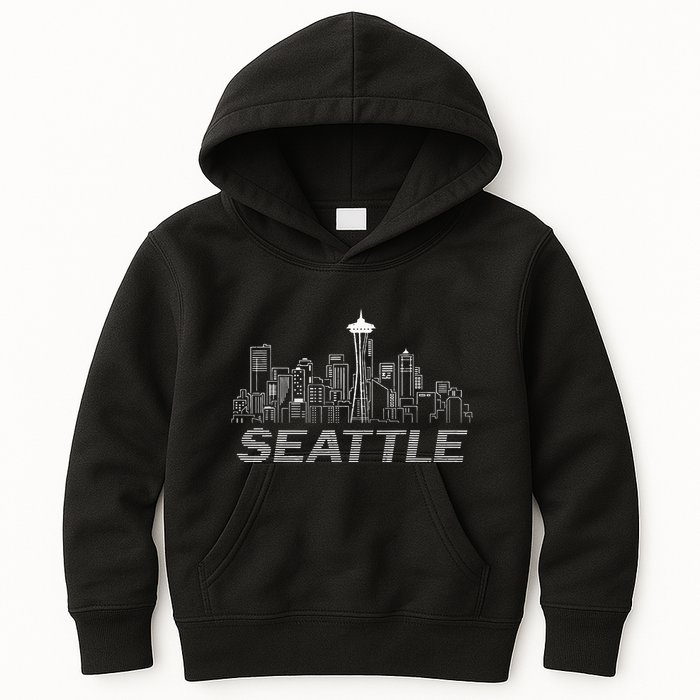 Grunge Seattle Skyline Distressed Look Design Kids Hoodie