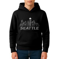 Grunge Seattle Skyline Distressed Look Design Kids Hoodie