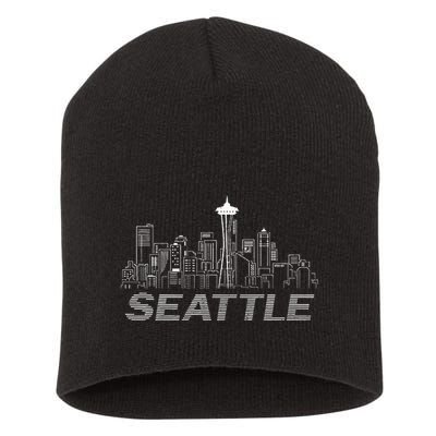 Grunge Seattle Skyline Distressed Look Design Short Acrylic Beanie