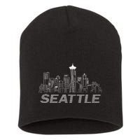 Grunge Seattle Skyline Distressed Look Design Short Acrylic Beanie