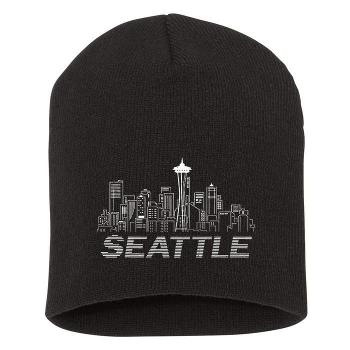 Grunge Seattle Skyline Distressed Look Design Short Acrylic Beanie